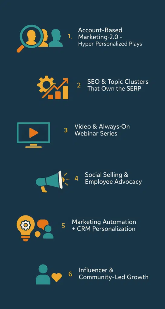 B2B Digital Marketing Ideas Infographic summarizing the 6 B2B digital marketing ideas