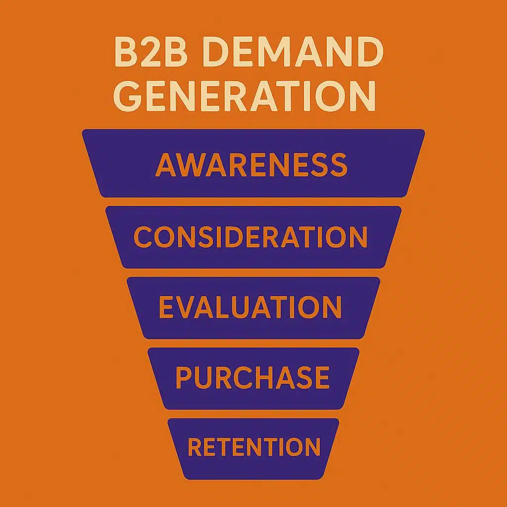 B2B demand generation waterfall showing stages from awareness to retention - B2B demand generation