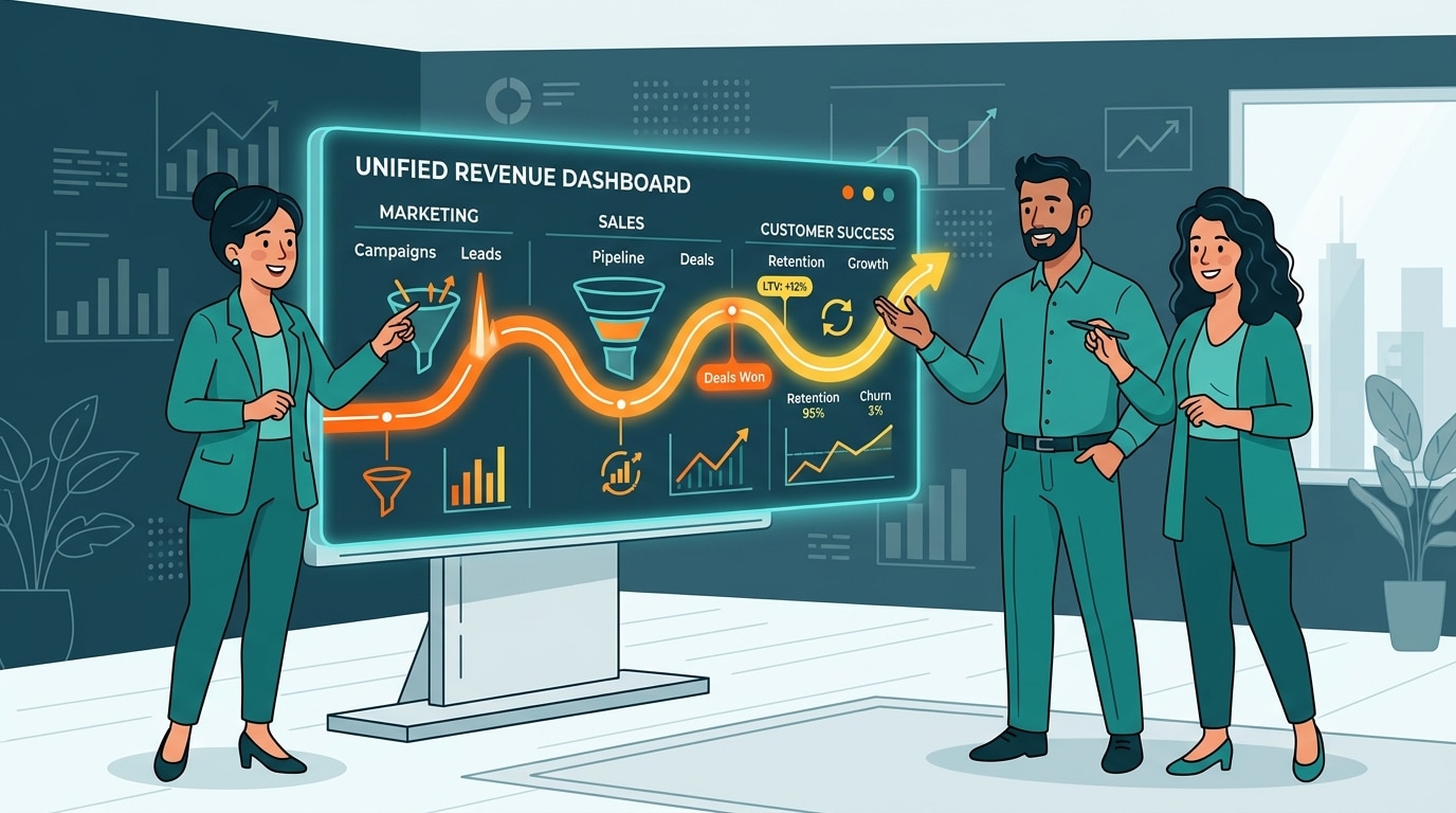 illustration of a revops for b2b squad reviewing dashboards