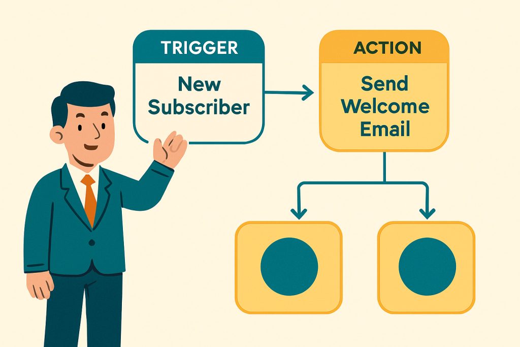 Workflow diagram with triggers and actions - How to automate emails