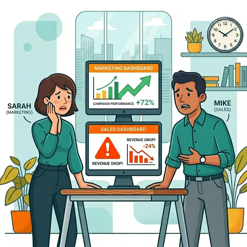 illustration showing sales and marketing teams that are not aligned